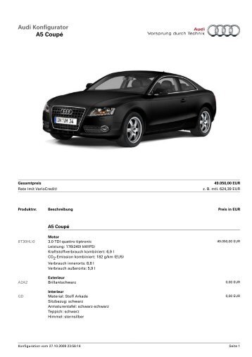 Audi Konfigurator A5 CoupÃ© - Sales Auto Klub