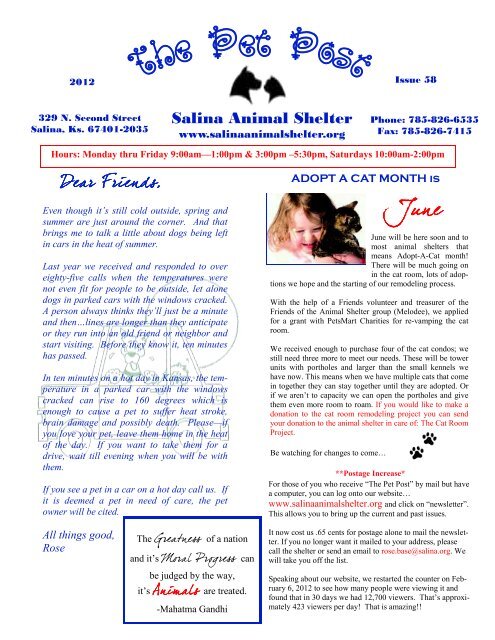 Pet Post Issue 58 - Salina Animal Shelter