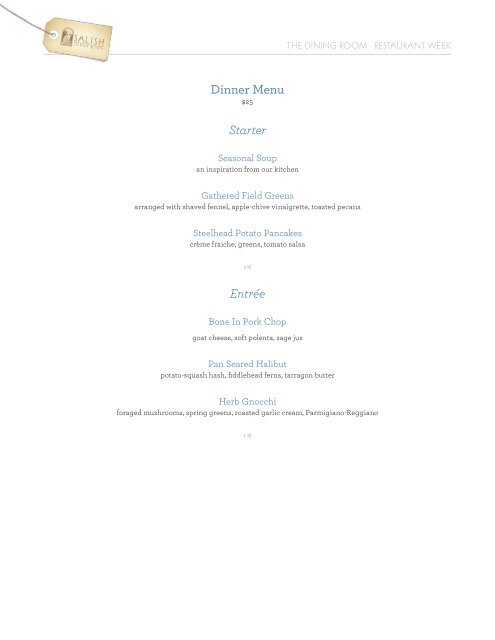 The Dining Room Dinner Menu Salish Lodge Spa