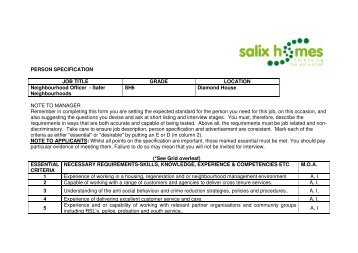 PERSON SPECIFICATION JOB TITLE GRADE ... - Salix Homes