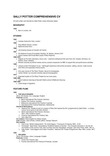 SALLY POTTER COMPREHENSIVE CV