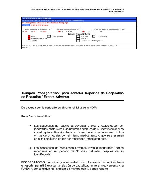 guia de fv para reporte de sospecha de reacciones adversas ...