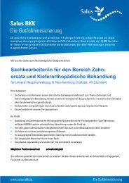 Sachbearbeiter/in fÃ¼r den Bereich Zahn - Salus BKK