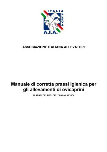 Manuale di corretta prassi igienica per gli allevamenti di ovicaprini