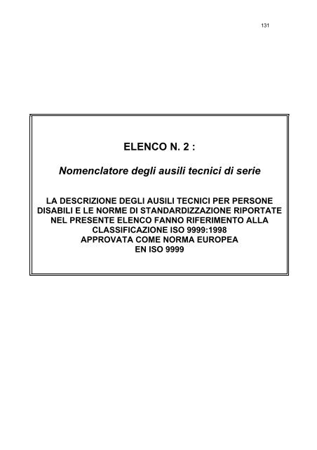 ELENCO N. 2 : Nomenclatore degli ausili tecnici di serie