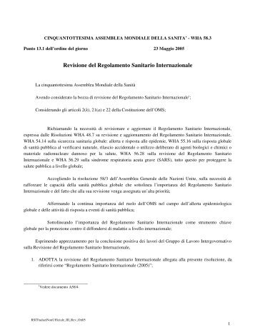 Regolamento Sanitario Internazionale (2005) - Ministero della Salute