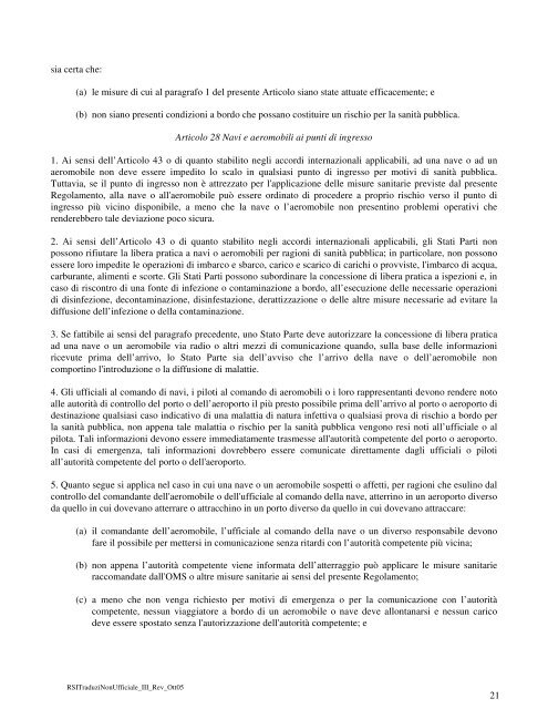 Regolamento Sanitario Internazionale (2005) - Ministero della Salute