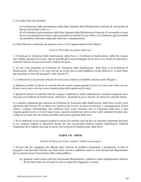 Regolamento Sanitario Internazionale (2005) - Ministero della Salute