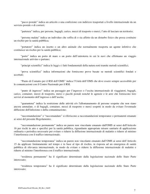 Regolamento Sanitario Internazionale (2005) - Ministero della Salute