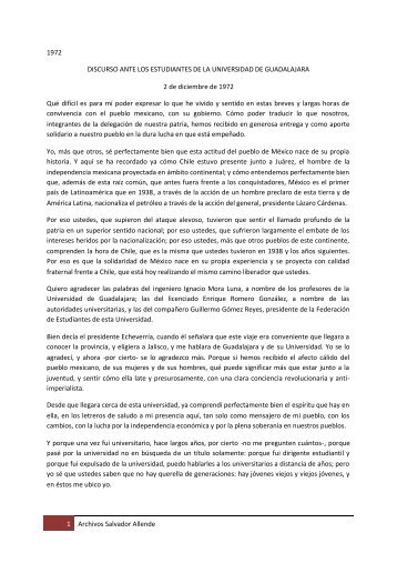 Discurso ante los estudiantes de la Universidad ... - Salvador Allende