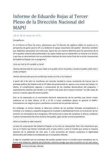 Informe de Eduardo Rojas al Tercer Pleno de la ... - Salvador Allende