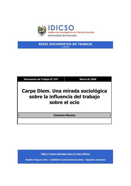 Carpe Diem. Una mirada sociolÃ³gica sobre la influencia del trabajo ...