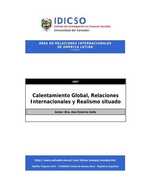 Calentamiento Global, Relaciones Internacionales y Realismo situado