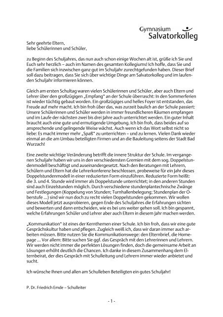 Elternbrief - Salvatorkolleg