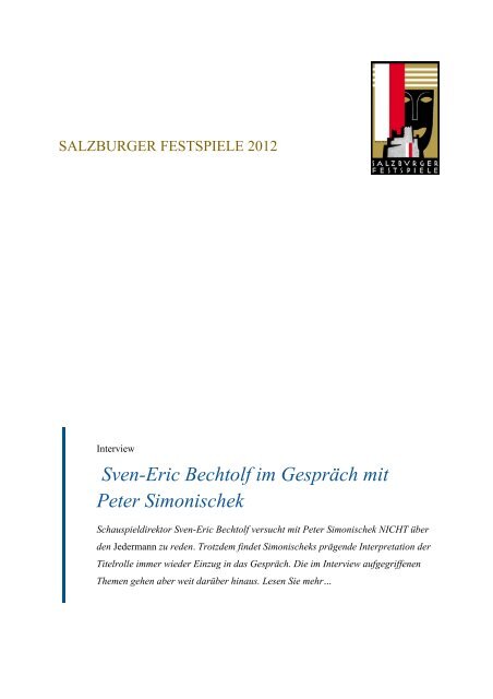 Sven-Eric Bechtolf im GesprÃ¤ch mit Peter Simonischek - Salzburger ...