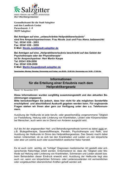 Antrage Und Informationen Fur Die Erteilung Einer Stadt Salzgitter