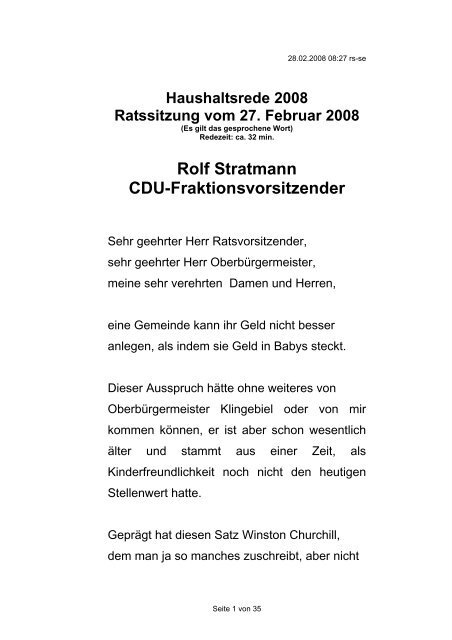 Haushaltsrede der CDU - Stadt Salzgitter