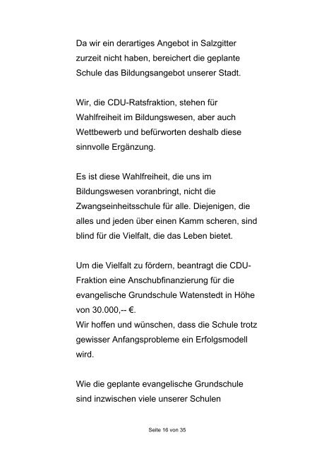 Haushaltsrede der CDU - Stadt Salzgitter