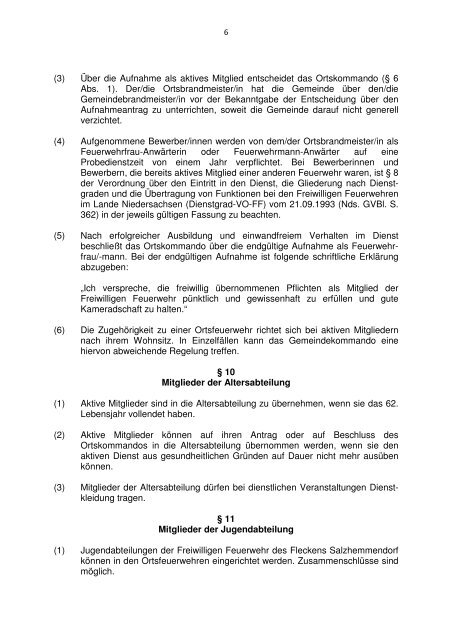 Satzung für die Freiwillige Feuerwehr in Salzhemmendorf - Flecken ...