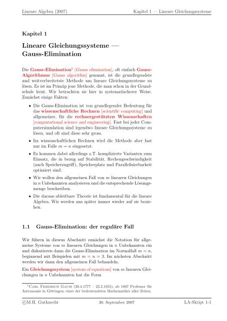 Lineare Algebra - SAM - ETH ZÃ¼rich