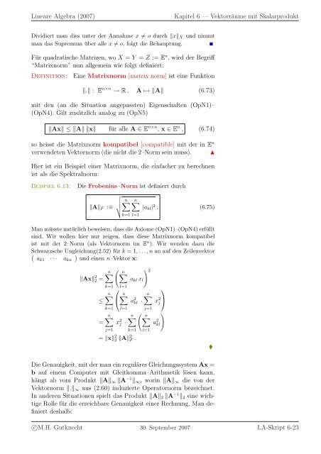 Lineare Algebra - SAM - ETH ZÃ¼rich