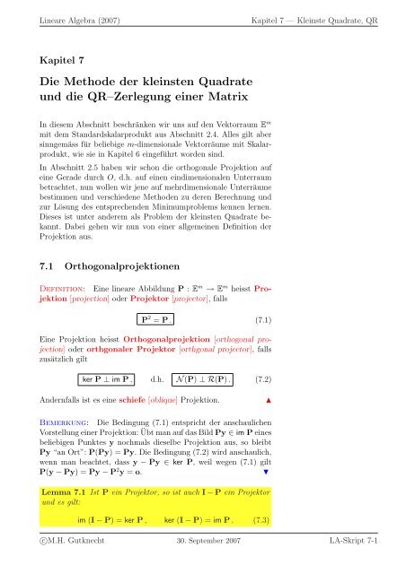 Lineare Algebra - SAM - ETH ZÃ¼rich