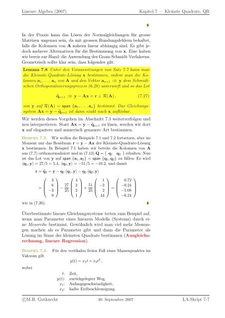 Lineare Algebra - SAM - ETH ZÃ¼rich