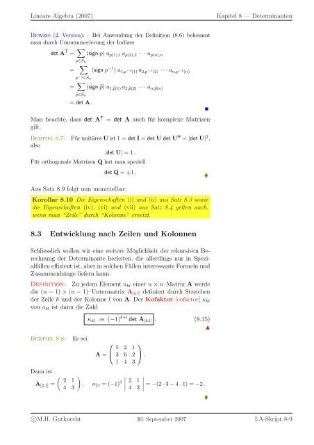 Lineare Algebra - SAM - ETH ZÃ¼rich