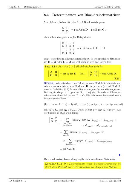 Lineare Algebra - SAM - ETH ZÃ¼rich