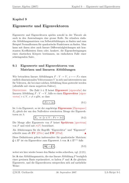 Lineare Algebra - SAM - ETH ZÃ¼rich