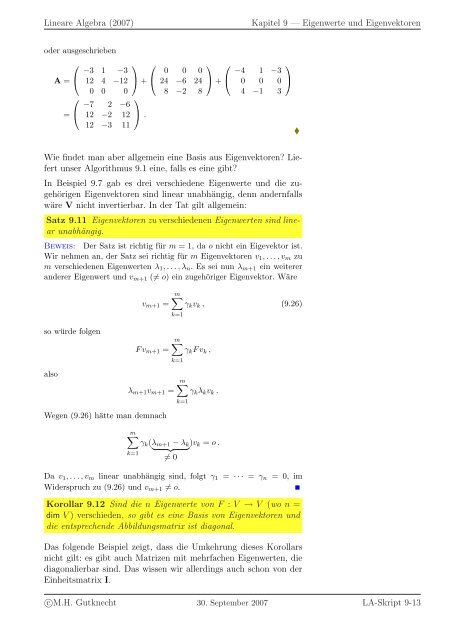 Lineare Algebra - SAM - ETH ZÃ¼rich