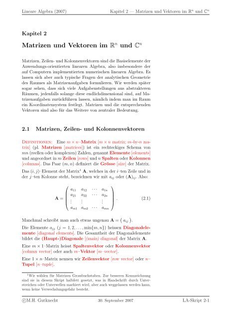 Lineare Algebra - SAM - ETH ZÃ¼rich