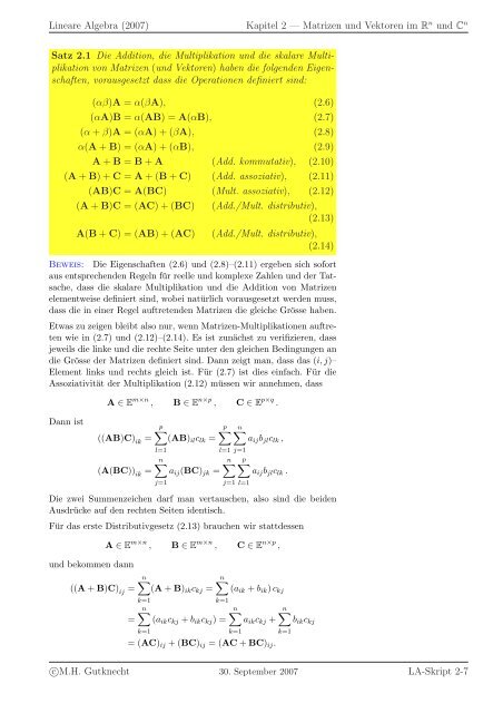 Lineare Algebra - SAM - ETH ZÃ¼rich