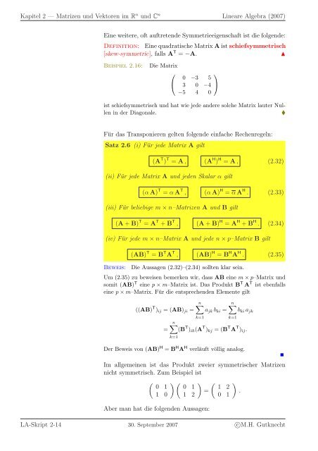 Lineare Algebra - SAM - ETH ZÃ¼rich