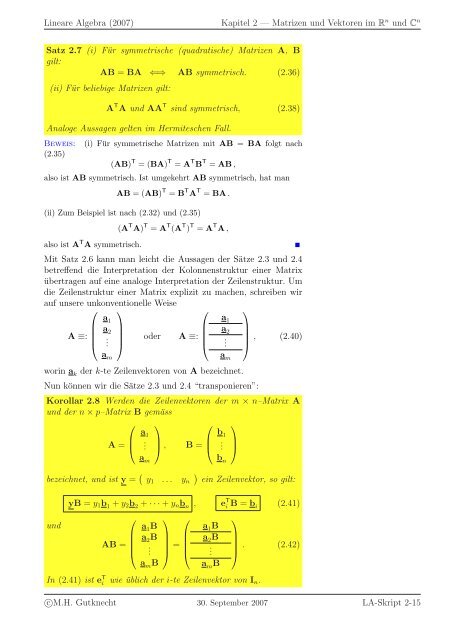 Lineare Algebra - SAM - ETH ZÃ¼rich