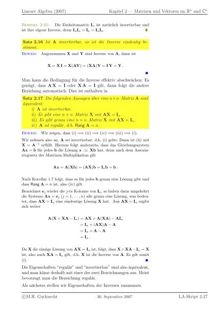 Lineare Algebra - SAM - ETH ZÃ¼rich