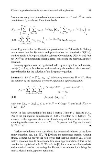 H-Matrix approximation for the operator exponential with applications