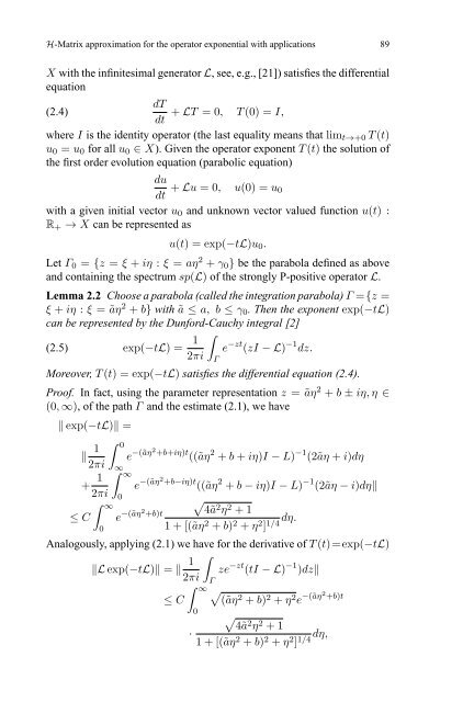 H-Matrix approximation for the operator exponential with applications