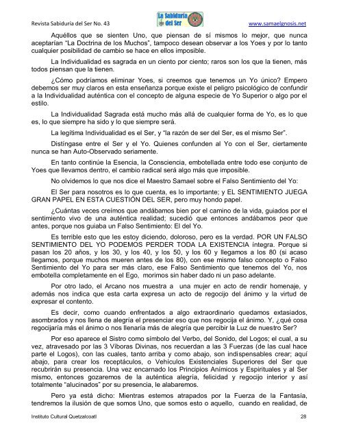 La SabidurÃ­a del Ser 43 - Instituto Cultural Quetzalcoatl