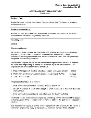 Review Proposal for SAM WWTP Plant Electrical Reliability and ...