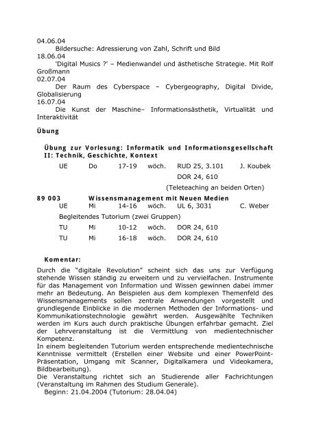 Sommersemester 2004 (pdf) - Institut fÃ¼r Kunst- und Bildgeschichte ...