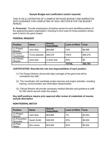 Sample Budget with Matching Funds - Revised November 2012