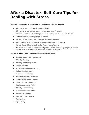 After a Disaster: Self-Care Tips for Dealing with Stress (.pdf)