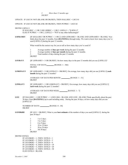 2006 NSDUH CAI Specs for Programming - Substance Abuse and ...