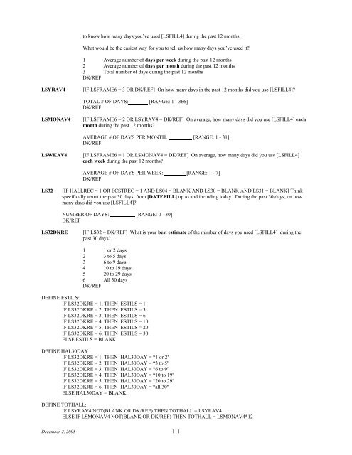 2006 NSDUH CAI Specs for Programming - Substance Abuse and ...