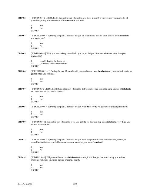 2006 NSDUH CAI Specs for Programming - Substance Abuse and ...