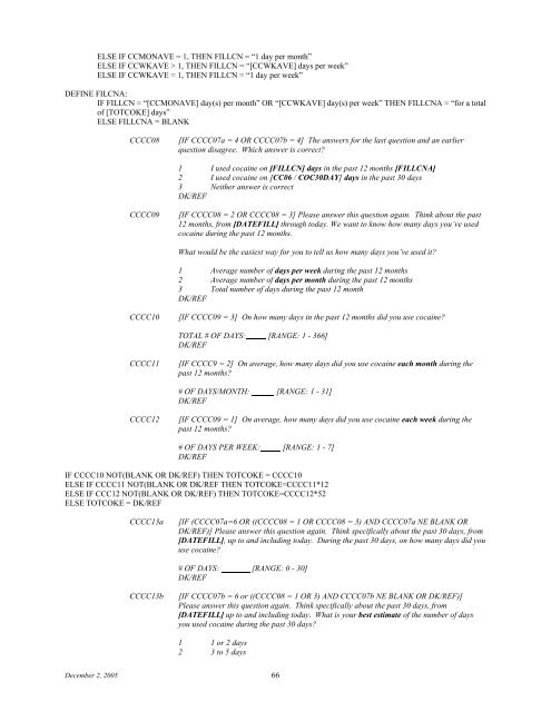 2006 NSDUH CAI Specs for Programming - Substance Abuse and ...