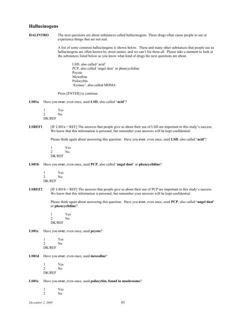 2006 NSDUH CAI Specs for Programming - Substance Abuse and ...