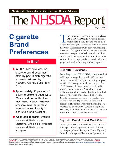 Cigarette Brand Preferences - Substance Abuse and Mental Health ...