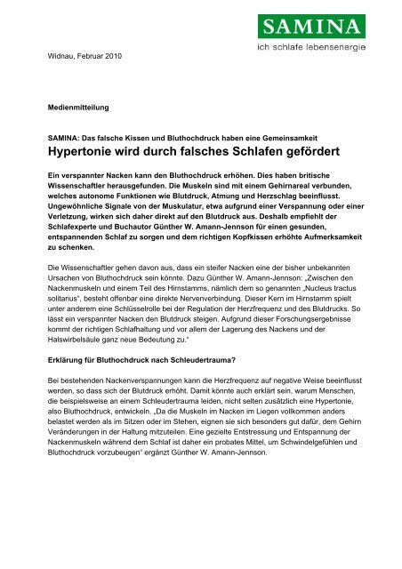 Hypertonie wird durch falsches Schlafen gefördert - Samina